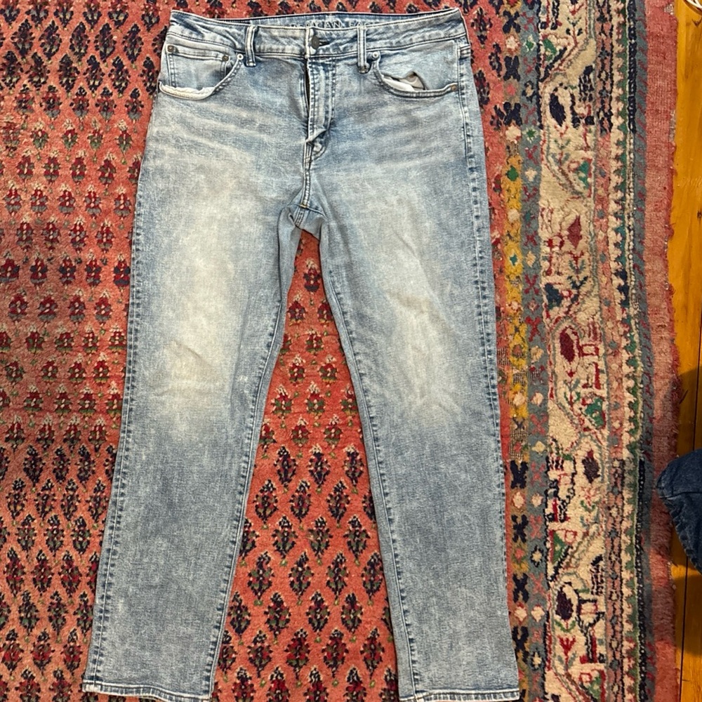American Eagle Outfitters Men's Faded Blue Skinny Jeans